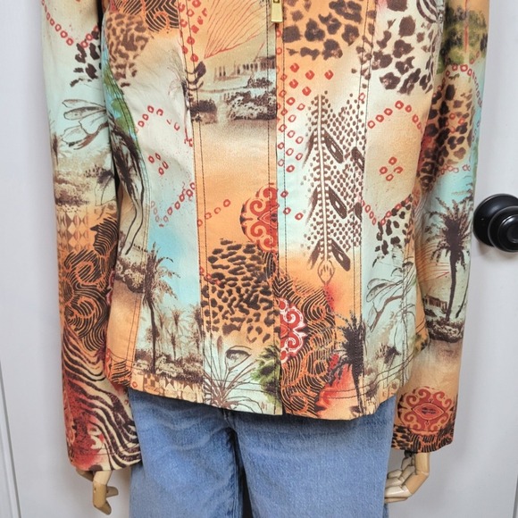 Maggie London Safari Patchwork Fall Blazer Jacket Bold Animal Print Size 10 - Picture 2 of 10